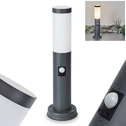 Außenwegeleuchte Sessa mit Bewegungsmelder, moderne Sockelleuchte aus Metall/Kunststoff in Anthrazit/Weiß, Wegeleuchte 45,5 cm, Gartenlampe m. E27, Gartenbeleuchtung IP44, ohne Leuchtmittel