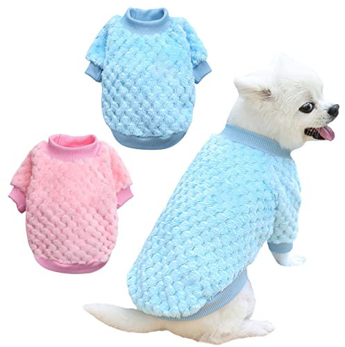 2 Stück Haustier Katze Hund Pullover Fleece Warm Hundepullover Winter Warmer Haustier Sweater Koralle Fleece Hund Pullover Haustier Supplies Niedlicher Katze Outfit (XXL, Rosa/Blau)