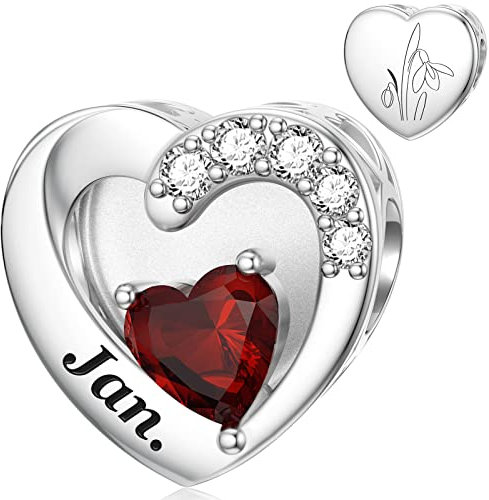 Januar Charms für Pandora Charm, Herz, Geburtsstein, Schneeglöckchen, Monatsblume, Januar