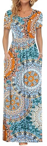 AUSELILY Maxi Dress for Women - Summer Casual Long Dresses for Ladies with Pockets M Print Green