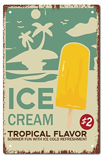 CREATCABIN Ice Cream Metallblechschild Tropical Flavour Summer Fun Food Lustige Wandschilder Mit Zitaten Vintage-Dekoration Zum Aufhängen Für Schlafzimmer Zuhause Wohnzimmer Küche Café 20x30cm