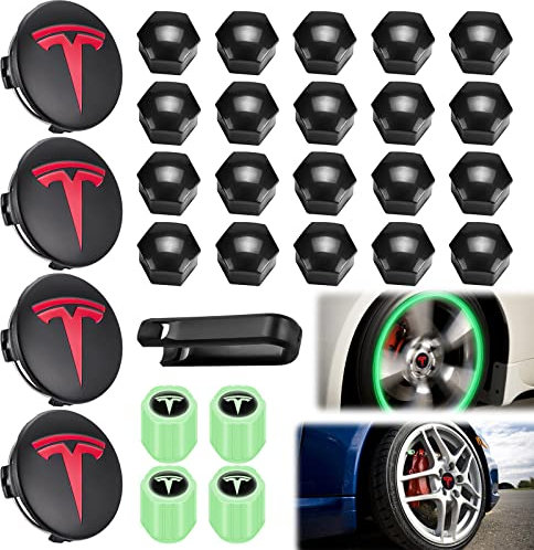 Tesla Radkappen-Set: Tesla Radkappen-Kit Center Radkappen-Set Radmuttern Mutter-Abdeckung mit Tesla-Logo Emblem Änderung Nabenabdeckung Abdeckkappen Nabendeckel für Model Y Model 3 Model X Model S