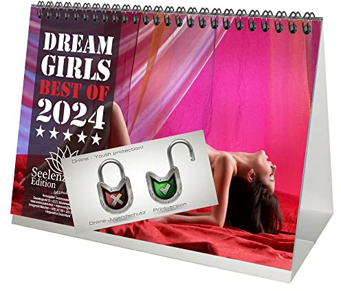 Sexy Dreamgirls DIN A5 Tischkalender Querformat für 2024 Erotik - Geschenkset Inhalt: 1x Kalender, 1x Weihnachts- und 1x Grußkarte (insgesamt 3 Teile)