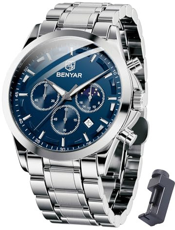 Benyar Herrenuhr Uhren Herren Wasserdicht Herrenuhren Chronograph m?nner Armbanduhr für Herren Eleganz Lederarmband/Edelstahl Quarz Geburtstags/Weihnachts Gold/Silber/Blau/Schwarz