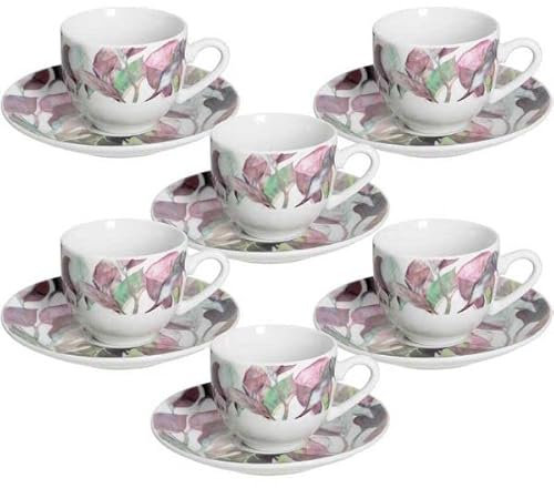 ANDREA FONTEBASSO 1760 Confezione 6 Tazze caffè con Piatto Calypso Porcellana Bianco Linea Moon MN2452