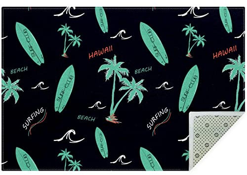 Outdoor-Teppich, waschbarer Teppich, Veranda-Teppich, maschinenwaschbar, Indoor-Outdoor-Teppich, Bodenmatte für Bauernhaus, geschichtete Fußmatten, Wohnzimmer,Sommer Cartoon Coconut Palm Beach Surfen