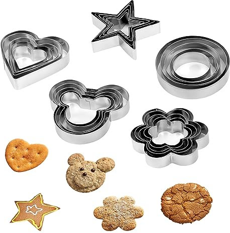 Moldes para Galletas, 25 Piezas Cortadores de Galletas de Acero Inoxidable, Juego de Cortadores de Galletas Geométricos DIY para Hornear Cortadores De Pastelería
