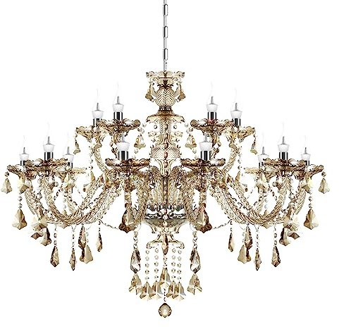 Ridgeyard Moderna lámpara de araña de cristal, 15 Luces E14 Cognac Cristal K9 Lámpara de techo colgante con cadena ajustable para el dormitorio, sala de estar, comedor, hotel