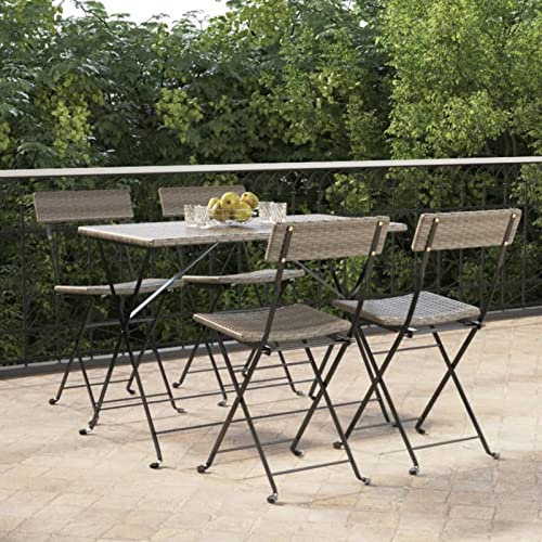 Homgoday Klappstühle Bistrostühle 4 Stück grau Poly Rattan und Stahl