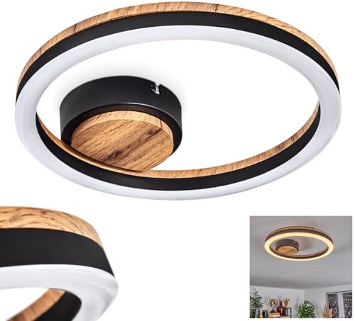 HOFSTEIN LED Deckenleuchte Cascada, moderne Deckenlampe aus Metall/MDF/Kunststoff in Schwarz/Holzoptik/Weiß, (Ø 30 cm), 12 Watt, 1350 Lumen, 3000 Kelvin