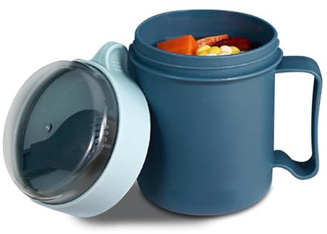 NHBETYS MüSlibecher to go, 500ml Joghurtbecher mit Klapplöffel-Gabel Auslaufsicherer Joghurt Spülmaschinenfest lunchpot für Schule, Arbeit, Picknick Reisen(Dunkelblau)