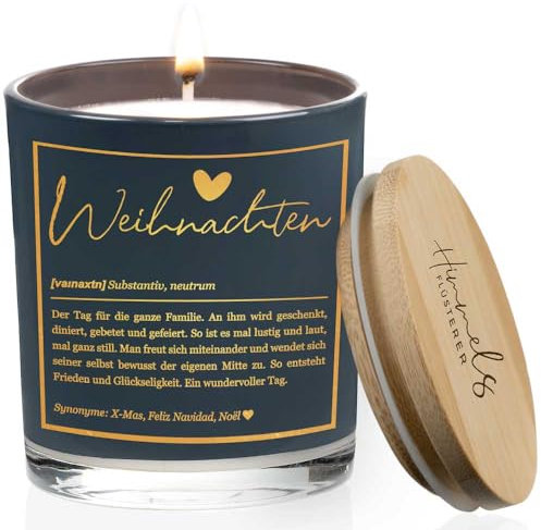 Himmelsflüsterer - Duftkerze im Glas - Kleine Weihnachtsgeschenke | Mittelgroß | schwarz | Vanille Duft | Handgemacht | 100% Sojawachs | 200g Wachs | 50h lange Brennzeit | Geschenke für Weihnachten