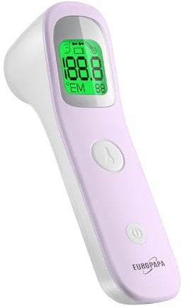 EUROPAPA Fieberthermometer für Baby Kinder Erwachsene, Infrarot Stirnthermometer mit Fieberalarm, °C/°F Schalter, 30-facher Messwertspeicher (Violett)
