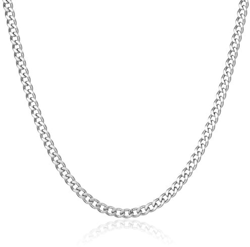 CPSYTE Herren Damen Panzerkette Halskette, 3,5mm breit Edelstahl Silber Hip-Hop Kette Halskette Kubanische Kette Goldkette Silberkette Länge 46cm