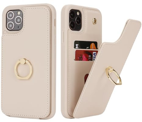SailorTech für iPhone 11 Pro Max Handyhülle mit Kreditkartenhalter für Frauen, iPhone 11 Pro Max Hülle Ring-Ständer Kartenschlitze Standfunktion Modische Tasche für Männer - Beige