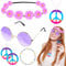 Sunwuun 5 Stück Hippie Accessoires Damen,70er Jahre Accessoires,Hippie Brille,Peace Ohrringe,Peace Kette Hippie,Haarband,Halskette,Hippie Kostüm Zubehör,Flower Power Accessoires