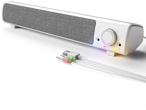 HPYLIF·H Altavoces para PC, barra de sonido para juegos con conector para auriculares y micrófono, funcionamiento por USB, conector AUX de 3,5 mm, cajas de ordenador para monitor portátil, ordenador