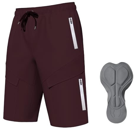 Logas MTB Herren Radlerhose,Herren Mountainbike Shorts Atmungsaktiv Radhose ,MTB Shorts für Männer mit 6 Taschen,Burgunderrot,L
