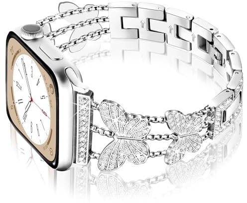 Ocaer Compatible with Apple Watch 46mm 45mm 44mm 49mm 42mm, Bling Metal Apple Watch Straps for iWatch Series 10 9 8 7 6 5 4 3 2 1 SE Ultra/Ultra 2, Glitter Jewelry iWatch Bracelet Women(Silver)
