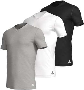 adidas Herren Shirt Unterziehshirt V-Neck T-Shirt Active Core Cotton 3er Pack, Farbe:Mehrfarbig, Artikel:-908 Black/Heather Grey/White, Größe:2XL