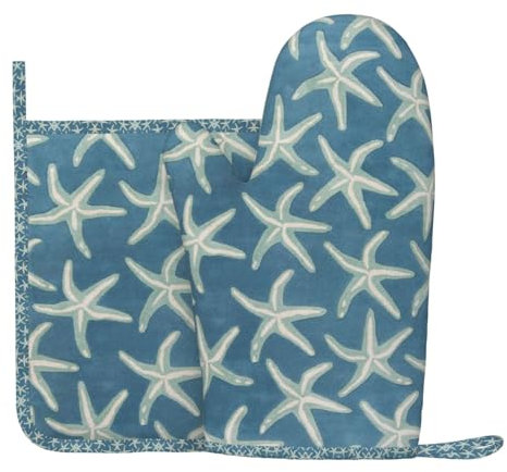 Lot de 2 maniques et maniques en laine Motif étoile de mer Résistant à la chaleur Pour barbecue cuisson micro-ondes Facile à nettoyer