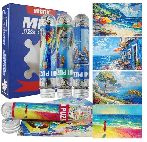 MISITU 4er-Pack Mini Puzzles mit 150 Teilen für Erwachsene – Romantisches Meer – Reisepuzzle als Heimdekoration