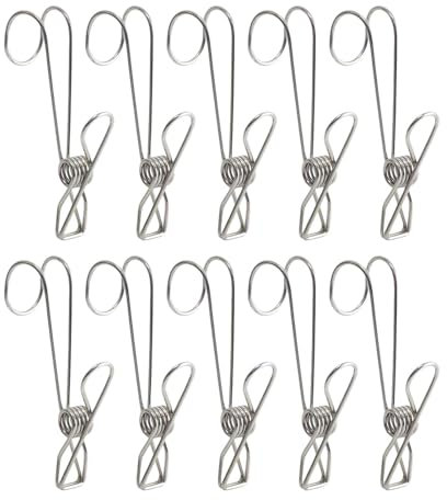 Pinzas largas de acero inoxidable, pinzas para la ropa con ganchos, clip de metal a prueba de viento, 10 unidades de clips de acero inoxidable con agarre fuerte, clip multifunción para cocinas y baños