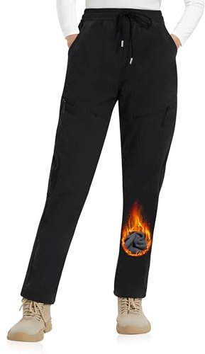 ATLASLAVA Damen Wanderhose Winter Warme Softshellhose Gefütterte Wasserdicht Thermohose Skihose Frauen Outdoor Ski Hose Schwarz XL