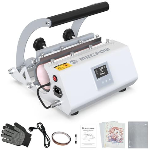 Mecpow Presse à Chaud 11-30 oz pour Tasses, presse à chaud portable, Température Réglable 0-250℃, Personnalisation Facile, pour DIY Mug Tasse Bouteille Verre (Blanc)