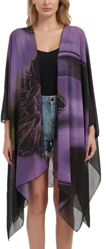 CuteSwan Women's Floral Print Chiffon Kimono Cardigan Loose Cover Up Casual Long Boho Sheer Cardigans