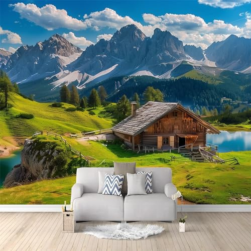 Générique Papier Peint Mural Salon Paysage Montagne Prairie 300x210 cm Papier Peint Panoramique Intissé Moderne, Décoration Murale Poster Tableaux Muraux Imprimé 3D Tapisserie Photo