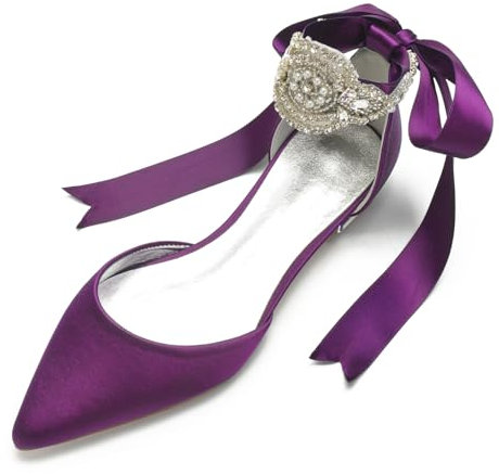 MlYJmer Donna Elegante Perle Scarpe da Sposa Ballerine a Punta,Viola,36 EU