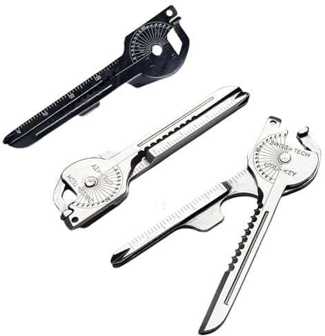 2 pièces Outil clé Multifonction 8 en 1,porte clef Multifonction,Multitool,Outil clé en Acier Inoxydable Fonction multi-usage avec porte-clés (Argent + Noir)