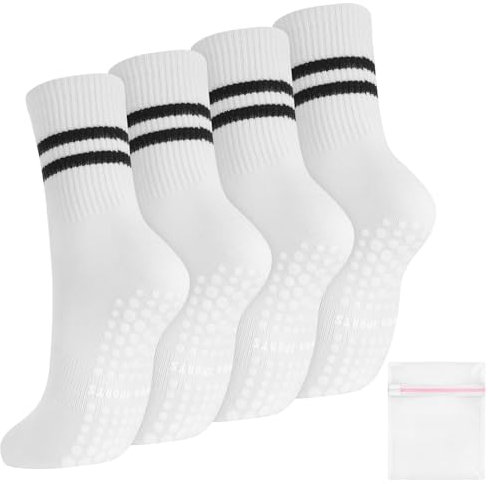 taonganui 4 Paar Pilates Socken Stoppersocken Damen Yoga Socken Damen 39-42 Rutschfeste Yogasocken Anti Rutsch Grip Socks für Pilates Yoga Barre Ballett Tanz Trampolin Tenniss
