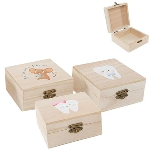ROCKING GIFTS Cajita Infantil para Dientes Ratoncito Perez x3 Modelos 10x10cm