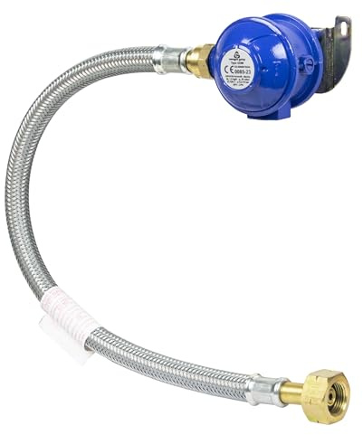 HAMILTON GAS PRODUCTS Marine 30mbar Bulkhead Butane Regulator | Stainless Steel Hose Kit | Ideal for Compliant Gas Supply from Cylinder to Boat