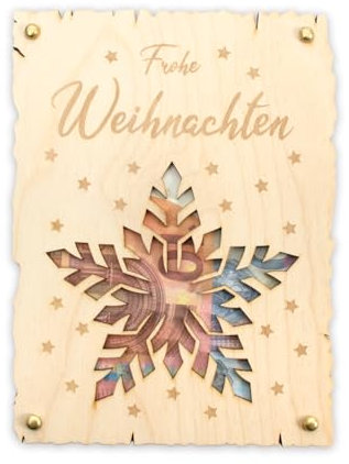 Kreative Feder „Weihnachtsstern“ - Glückwunsch-Karte aus Holz zu Weihnachten – DIY Holzkarte für Geldgeschenke; Größe ca. 14,6 x 19,7cm (Weihnachten II)