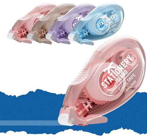 STATIONERY ISLAND 4Pcs Colle Roller, Souris Colle Roller de Ruban Adhésif Double Face Transparent. Colle Scrapbooking Pour Cartes, Scrapbook, Journal, Album Photo - 8mm x 6 m