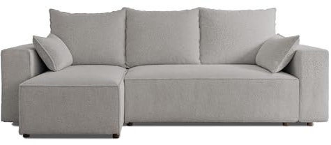 4ALL HOME Ecksofa mit Schlaffunktion Tobi 246x145 cm - Couch - Sofa mit Bettkasten - Eckcouch - L-Form - Schlaffsofa - Schlafsofa mit Bettkasten - Universal (Centaur 02 Hellgrau)