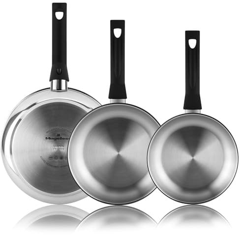 Magefesa Essencial Inox - Set Poele Argentees 24 + 26 + 28 cm, Acier Inoxydable, Sans Revêtement ni Antiadherente, Écologiques, Induction