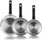 Magefesa Essencial Inox - Set de Sartenes Plateadas 24 + 26 + 28cm, Acero Inoxidable, Sin Recubrimiento ni Antiadherente, Ecológicas, Inducción