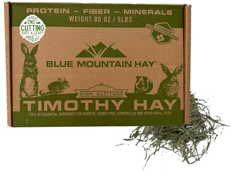 Blue Mountain Hay Fresh High Altitude 2nd Cutting Timothy Grass Hay (5 lb), Soft Leafy Easy Flake Forage High Fiber Balanced Nutrition Supports Digestion Optimal Weight Palatability Low Waste