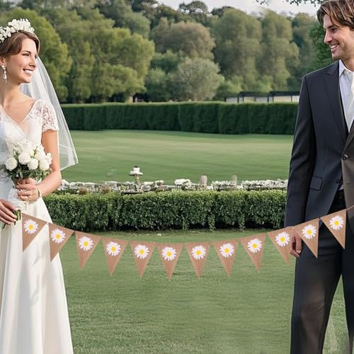 Gänseblümchen Hochzeit Deko Banner, 12 Pcs Hessische Blume Hochzeit Bunting Banner Hochzeits Dekorationen Für Empfang Haus Auto Party Brautdusche(12)