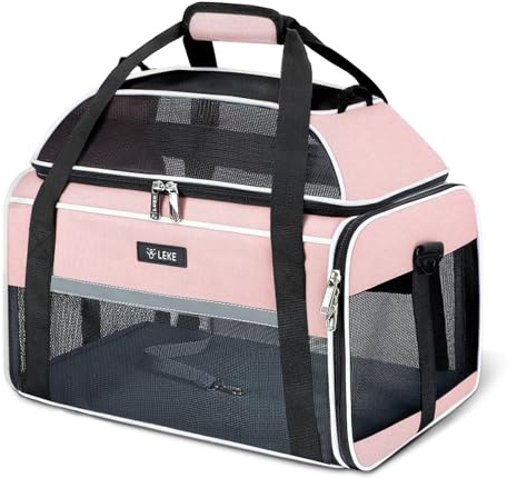 Lekespring Trasportino per Cani e Gatti, Espandibile Verso L'alto, Trasportino Gatto Pieghevole per Animale Domestico Taglia Piccola Fino a 7 kg, Portabile Borsa Cani per Auto Aereo o Treno, Rosa M
