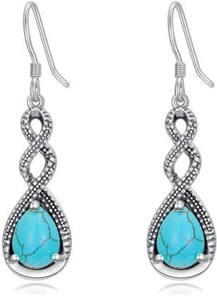 DOLIOX Echte Türkis-Unendlichkeitsohrringe für Damen, 925er Sterlingsilber, echter Vintage-Boho-Ohrring, Schmuck im Native-Southwest-Stil für Sie