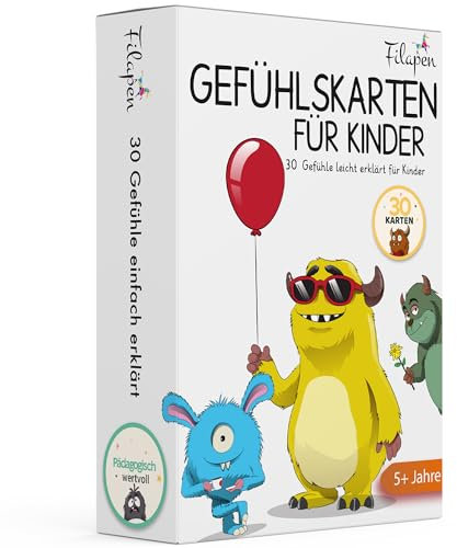 Filapen Gefühlskarten für Kinder [30 Karten + 10 Karten Gefühlsratespiel] – Kartenspiel für gefühlsstarke Kinder - Emotionskarten für Selbstregulation – Montessori Pädagogisches Spiel