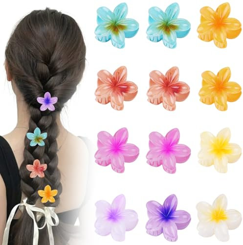 Alaoo 12 Pinces à Cheveux en Forme de Fleur pour Femme,Multicolore Fleurs Cheveux Accessoires Antidérapantes,Barettes Cheveux Fleur pour Cheveux Épais et Fins,Jolie Pince à Cheveux Hawaïenne（4cm）