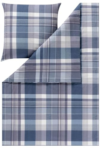 ESTELLA Bettwäsche Ambros 4473 655 Navy Kuschelflanell Karomuster Kariert Quadrate Blau, Größe:155 cm x 220 cm