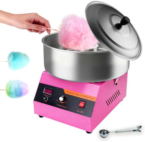 YUZINO Candy Floss Machine, Cotton Candy Machine with 1000W & 3000R/M Motor, Electric Cotton Candy Maker with Stainless Steel Bowl, Pot Lid & Sugar Scoop, Reach 80-90 ℃ for Home, Birthday Parties