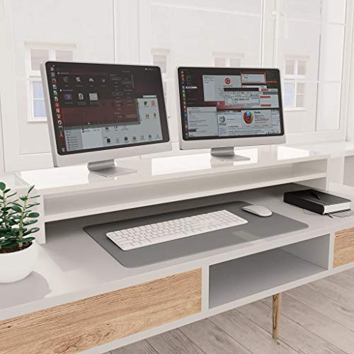 Ergonomischer Hochglanz-Monitorständer, 100 x 24 x 13 cm, Holzwerkstoff für Laptop-Drucker und iMac, mit Kabelmanagement, ideal für PC und Notebook